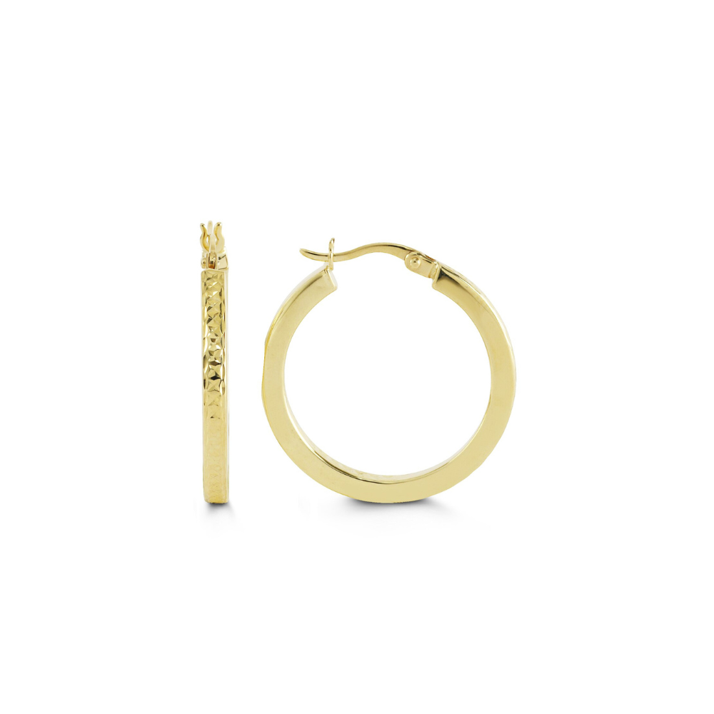 10K Yellow Gold Diamond Cut Hoop Earrings