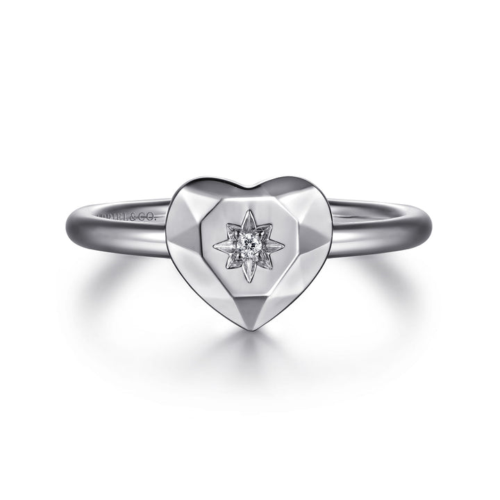 Sterling Silver  Gabriel & Co. Faceted Heart Ring With Diamond
