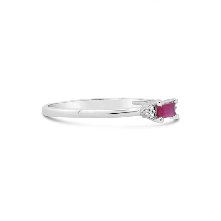 10K White Gold 4x2mm Ruby And 0.023 TDW Diamond Women's Ring