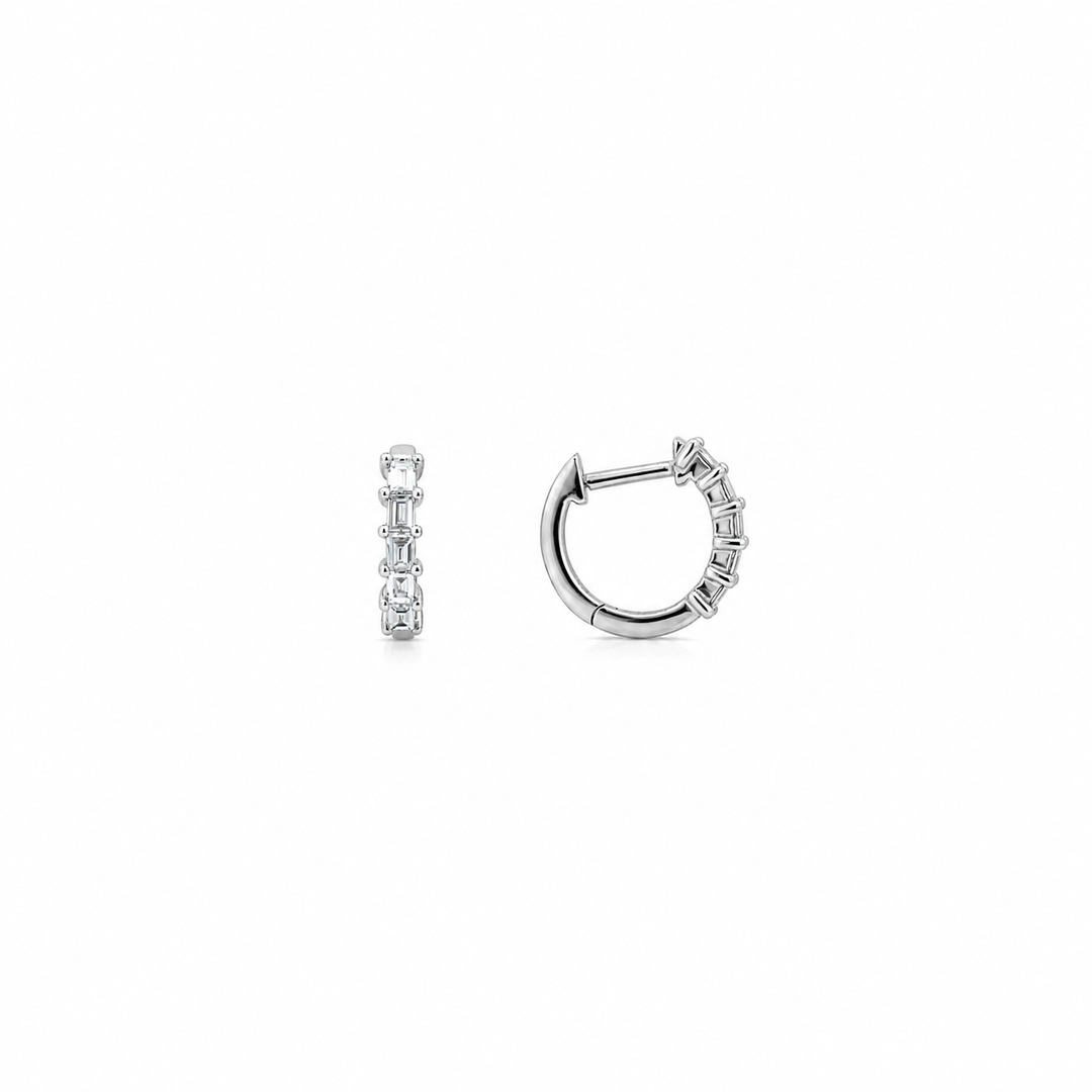 14K White Gold 0.30 CTW Baguette Cut Diamond Huggie Earrings