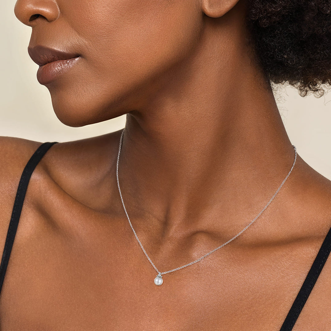 Sterling Silver Gabriel & Co Diamond Bujukan Pearl Pendant Necklace