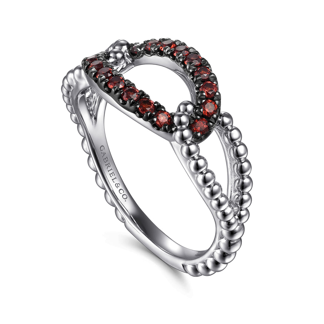 Sterling Silver Gabriel & Co. Link Open Ring With Garnets