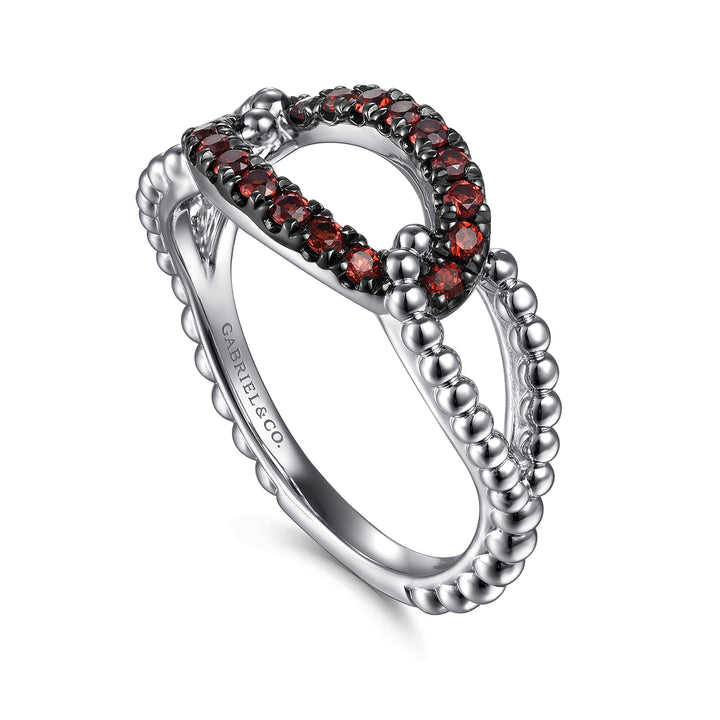 Sterling Silver Gabriel & Co. Link Open Ring With Garnets