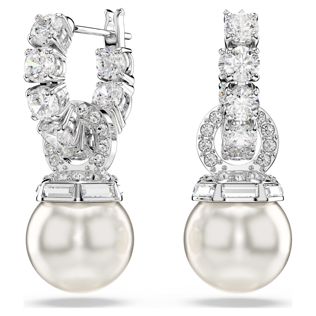Swarovski Matrix Rhodium Plated Drop Earrings With Crystal Pearls And Clear Crystals 5691716