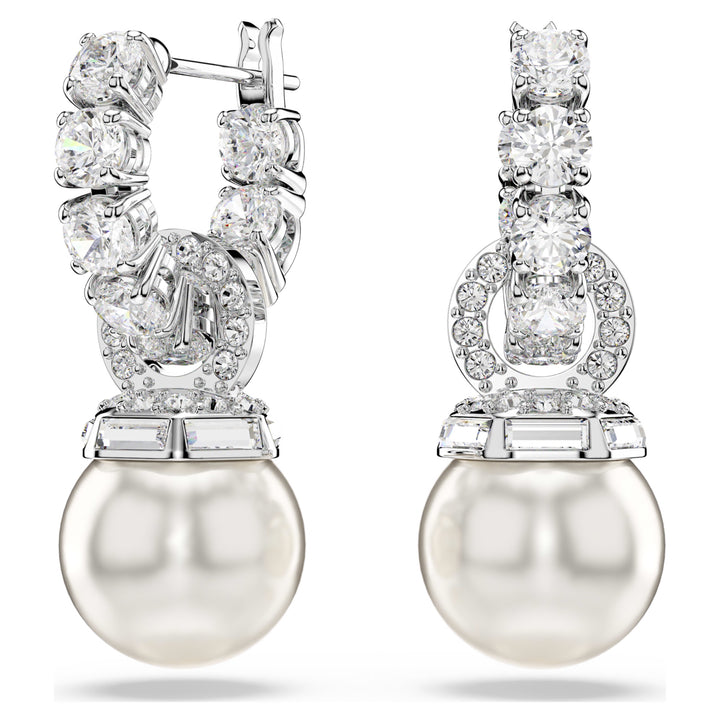 Swarovski Matrix Rhodium Plated Drop Earrings With Crystal Pearls And Clear Crystals 5691716