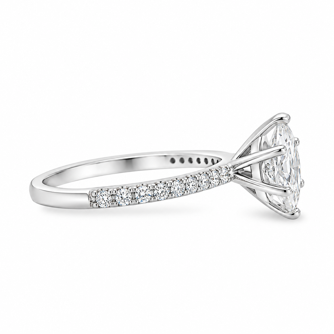 14K White Gold Classic 6-Claw Semi-Mount Engagement Ring For A Marquise Center Stone