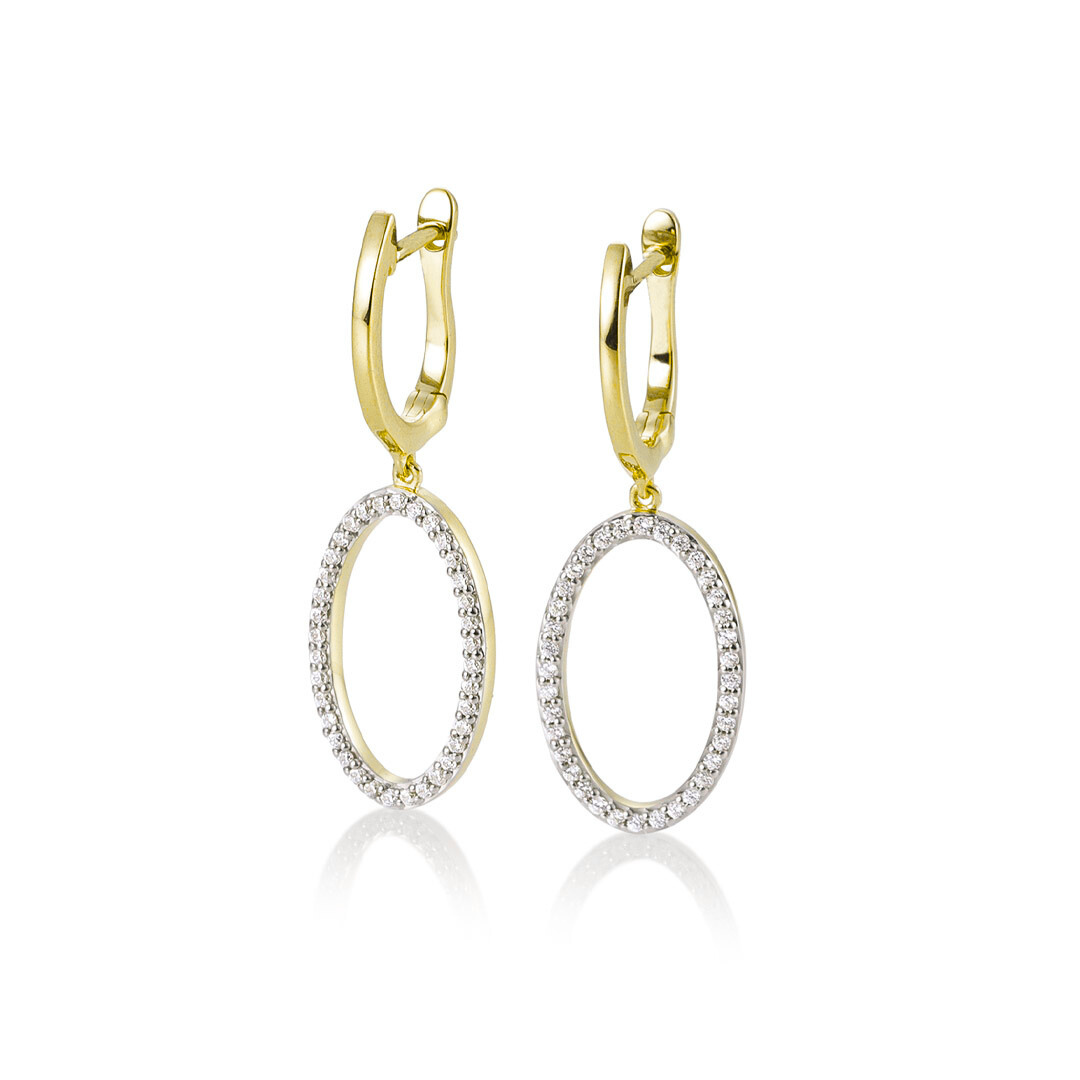14K Yellow And White Gold 0.29 CTW Diamond Set Oval Dangle Earrings