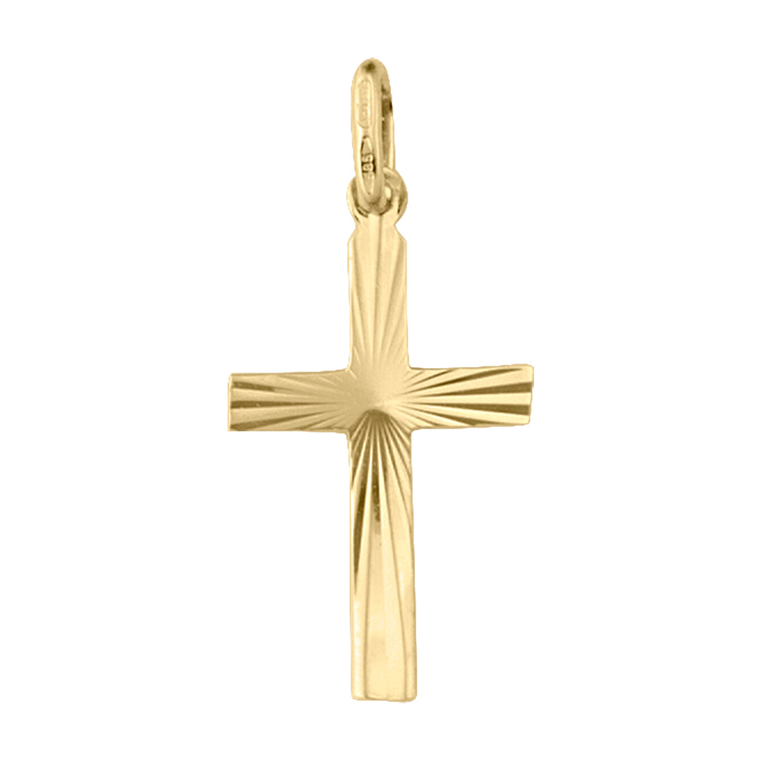 10K Yellow Gold Flat Cross Pendant Sunray Pattern