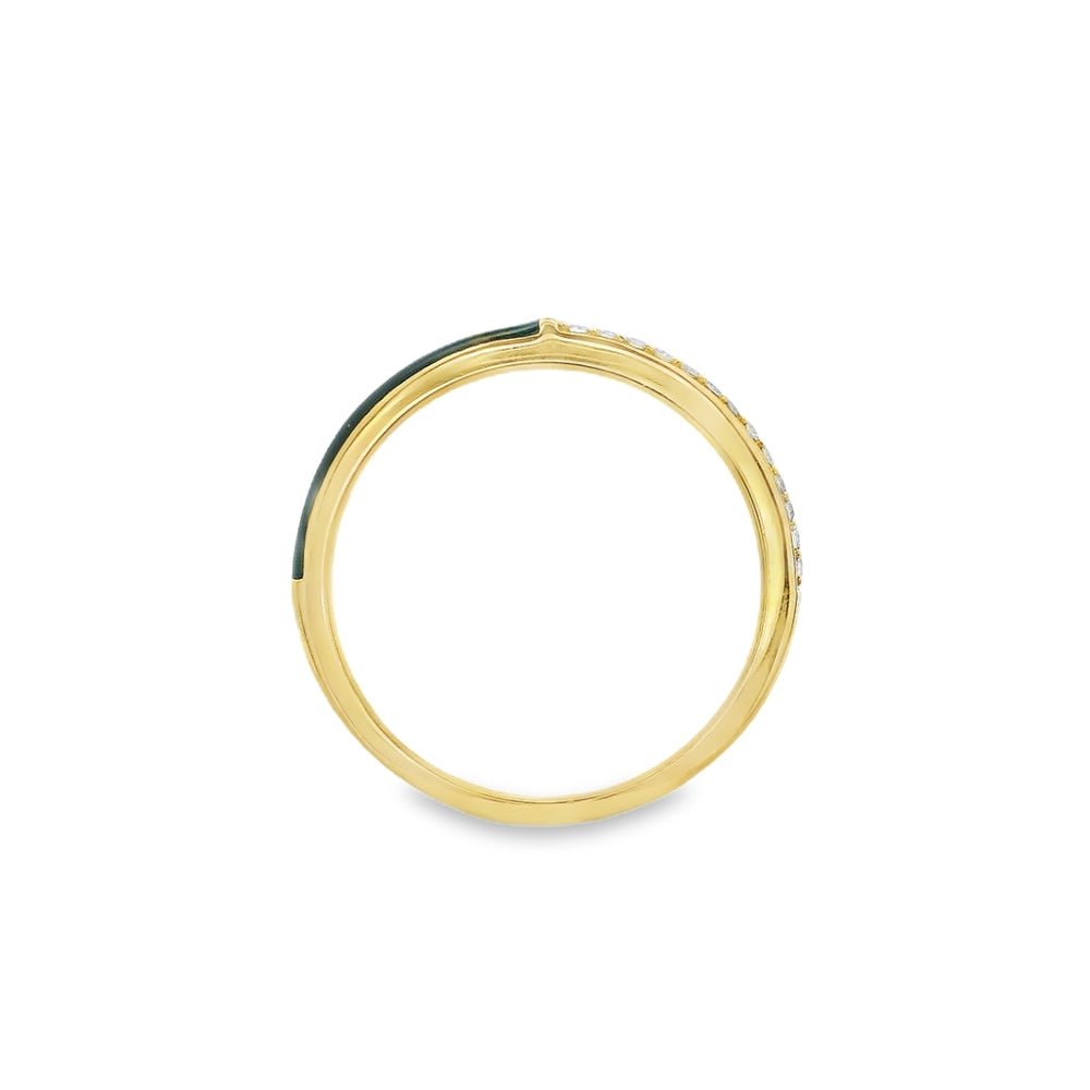 14K Yellow Gold 0.06 CTW Diamond Woman's Stackable Ring With Black Enamel