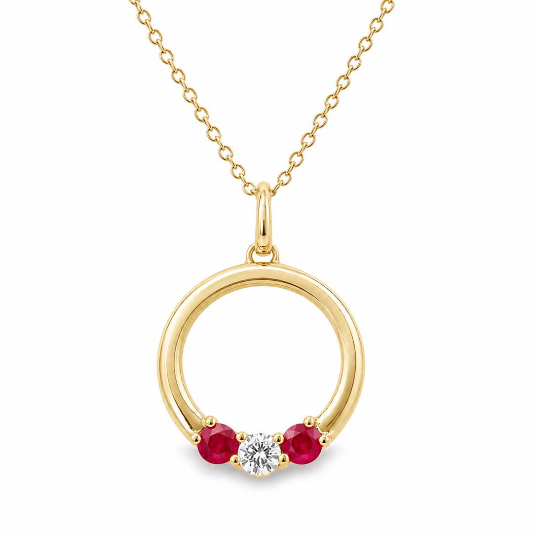 14K Yellow Gold 0.26 CTW Round Rubies And 0.11 CTW Diamond Necklace