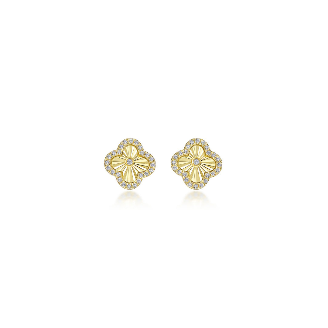 Lafonn Sterling Silver Gold Plated Clover Stud Earrings Set With Clear Round Cubic Zirconias