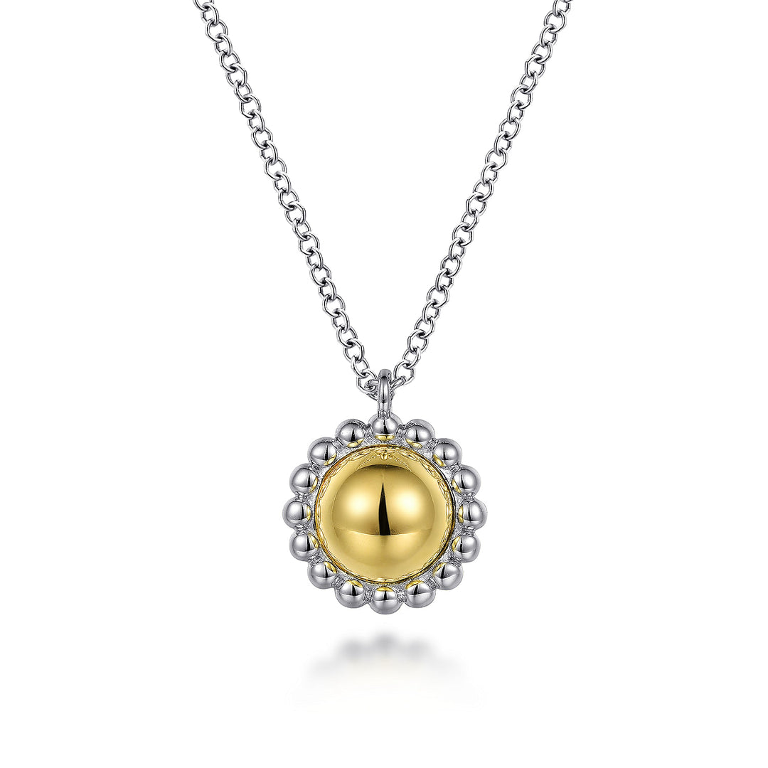 Gabriel & Co. Sterling Silver And 14K Yellow Gold Domed Circle Necklace