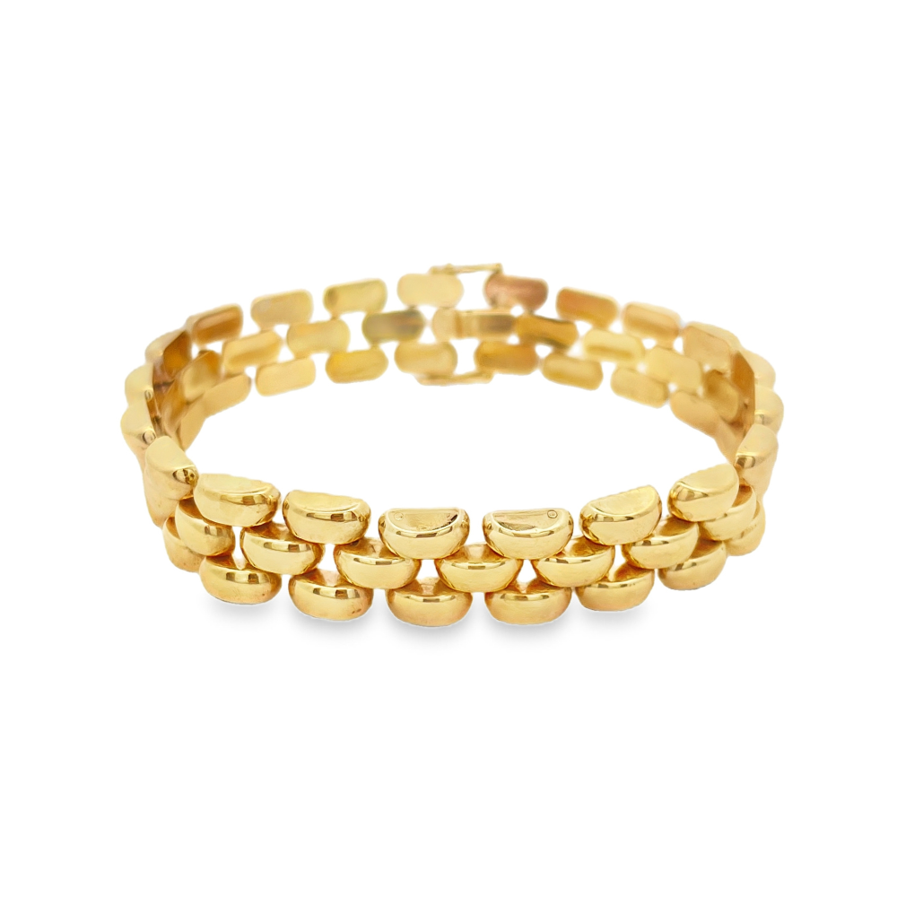 Estate - 10 Karat Yellow Gold Polished Wide Hollow Fancy Link 8" Bracelet