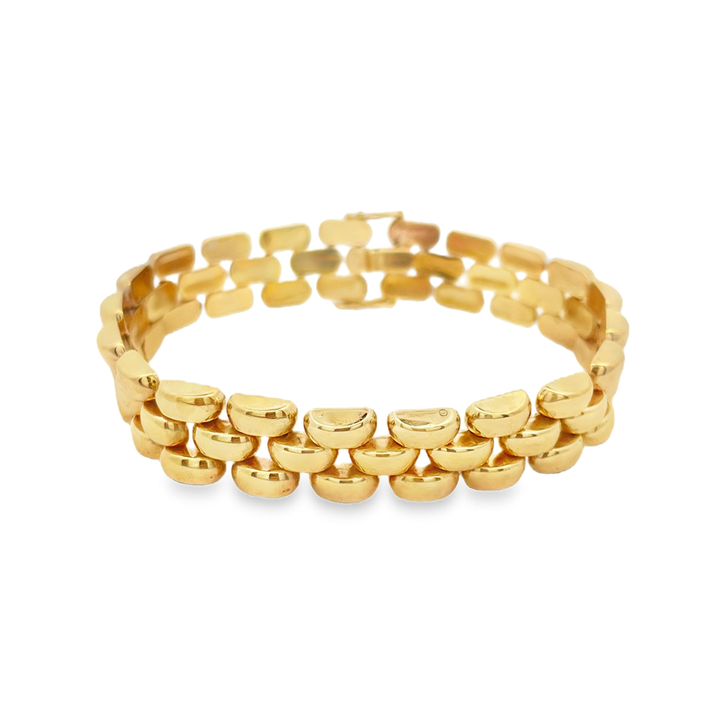 Estate - 10 Karat Yellow Gold Polished Wide Hollow Fancy Link 8" Bracelet