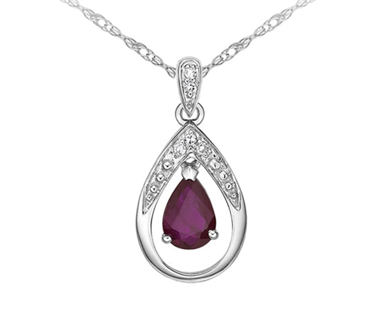 10K White Gold 0.40 CTW Pear Ruby And 0.02 CTW Diamond Necklace