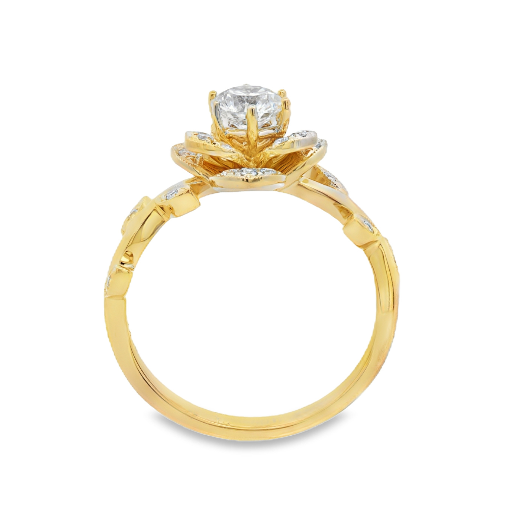 Women's 14K Yellow Gold 0.19 CTW Diamond Semi-Mount Floral Ring
