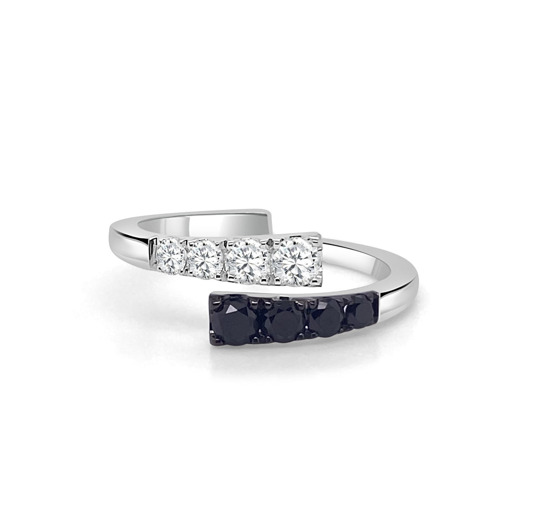 14K White Gold Frederic Sage 0.27 CTW Diamond And 0.30 CTW Black Diamond Bypass Women's Ring