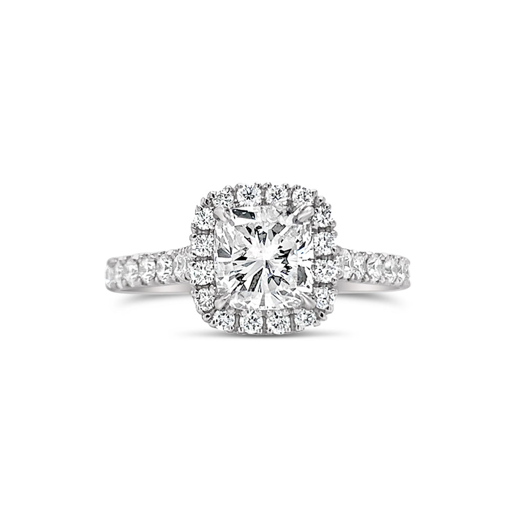 Platinum Cushion Shaped 1.01 CT Diamond Set Halo Engagement Ring