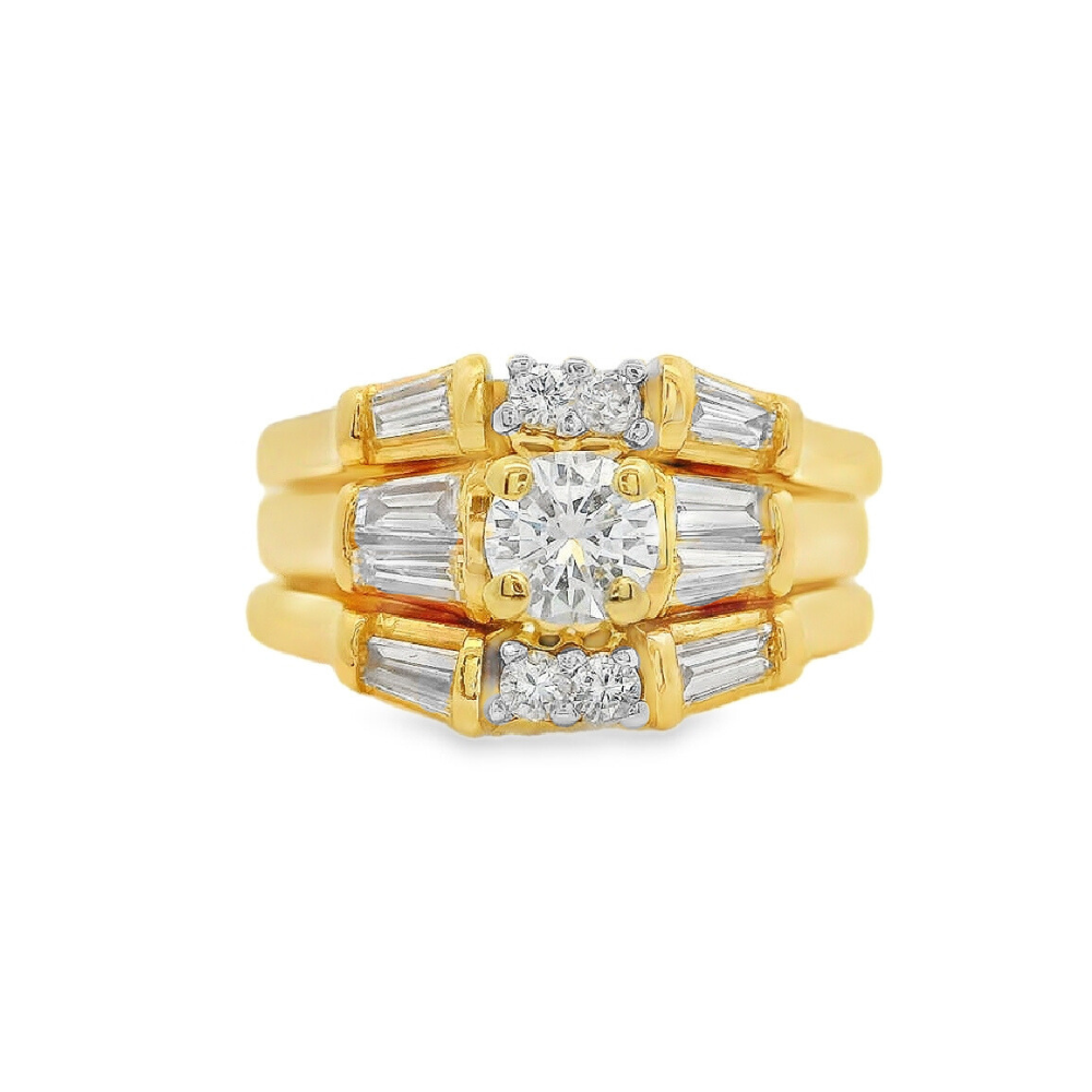 Estate - 14K Yellow And White Gold 0.83 CTW Diamond Wedding Set, Size 5.5