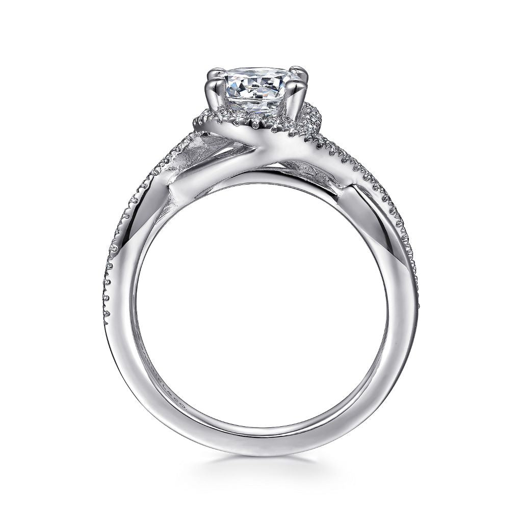 14K White Gold Round Halo 0.26 CTW Diamond Semi-Mount Engagement Ring With Criss Cross Band