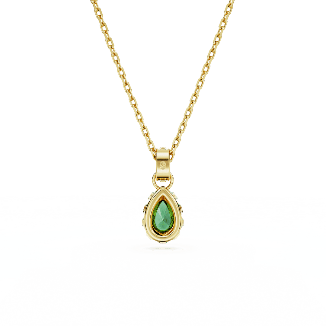 Swarovski Chroma Gold-Tone Plated Necklace With Green Pear Cut Crystal And Clear Crystals