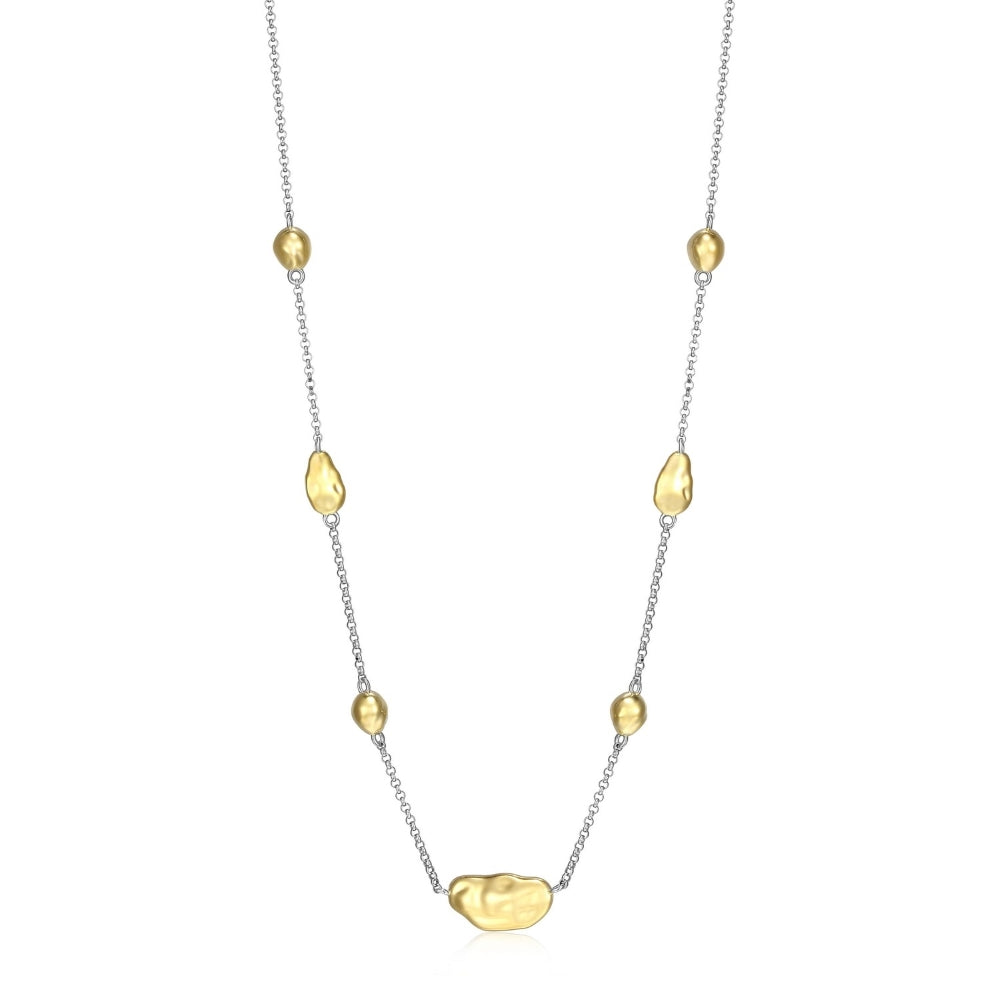 ELLE Sterling Silver And Yellow Gold Plated Necklace With Textured Beads