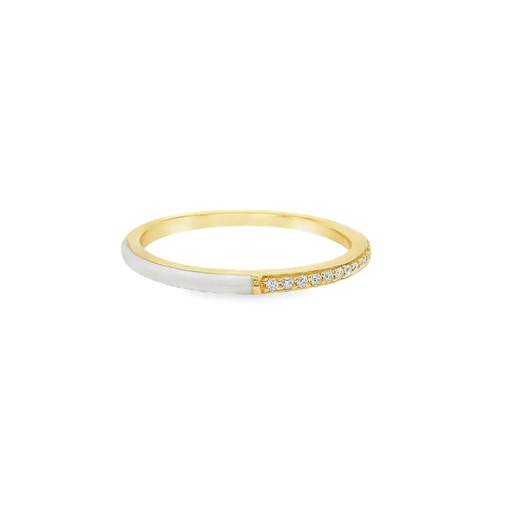 14K Yellow Gold 0.06 CTW Diamond Woman's Stackable Ring With White Enamel