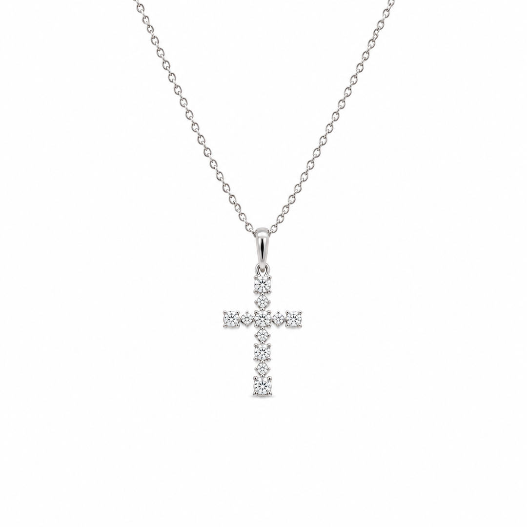 18K White Gold 0.10 CTW Diamond Cross Pendant