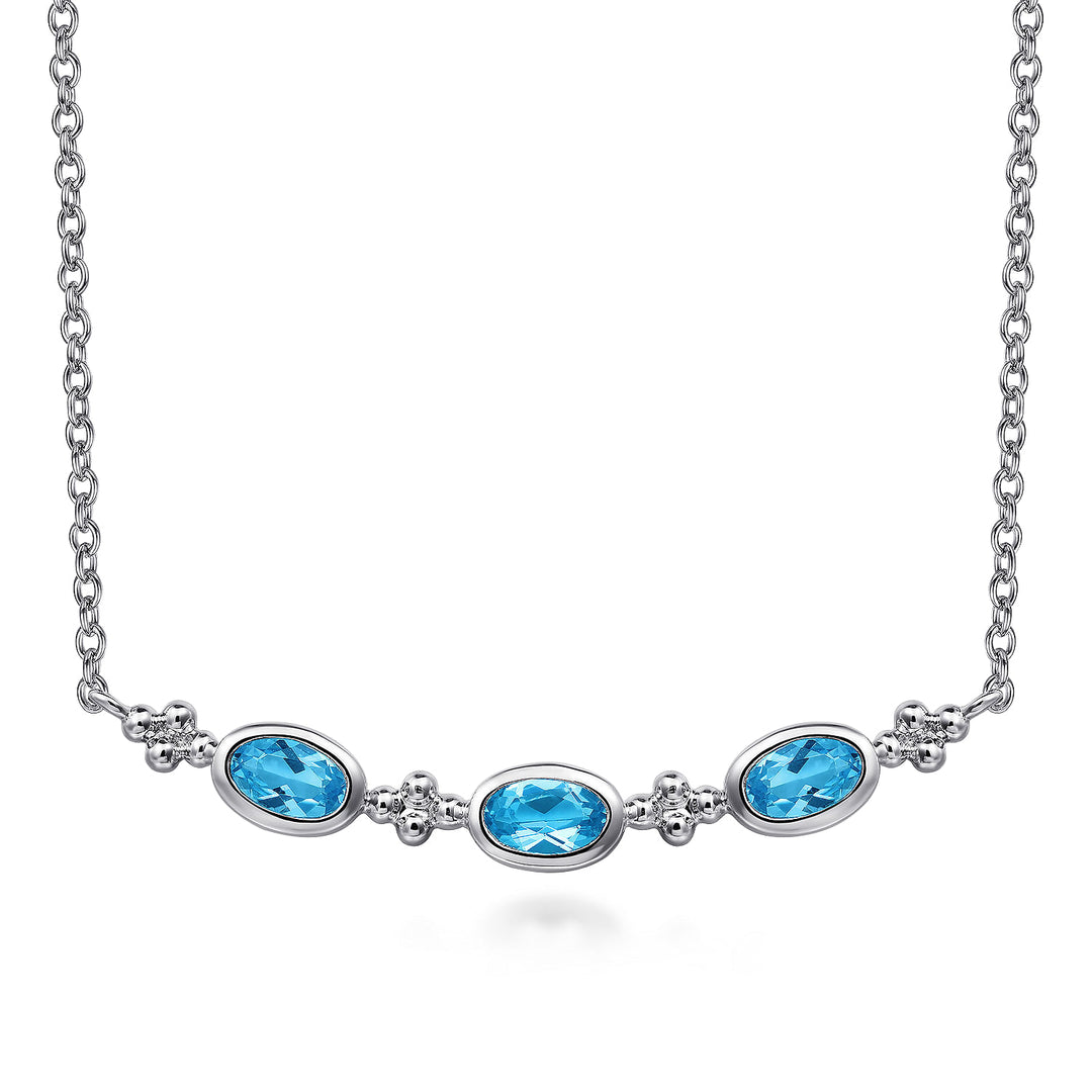 Gabriel & Co. Sterling Silver Curved Bar Necklace With Blue Topaz