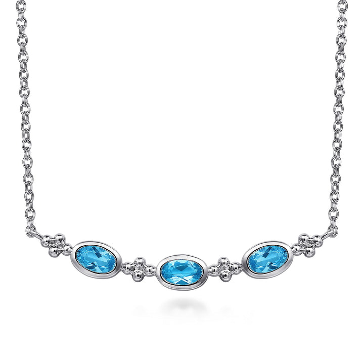 Gabriel & Co. Sterling Silver Curved Bar Necklace With Blue Topaz
