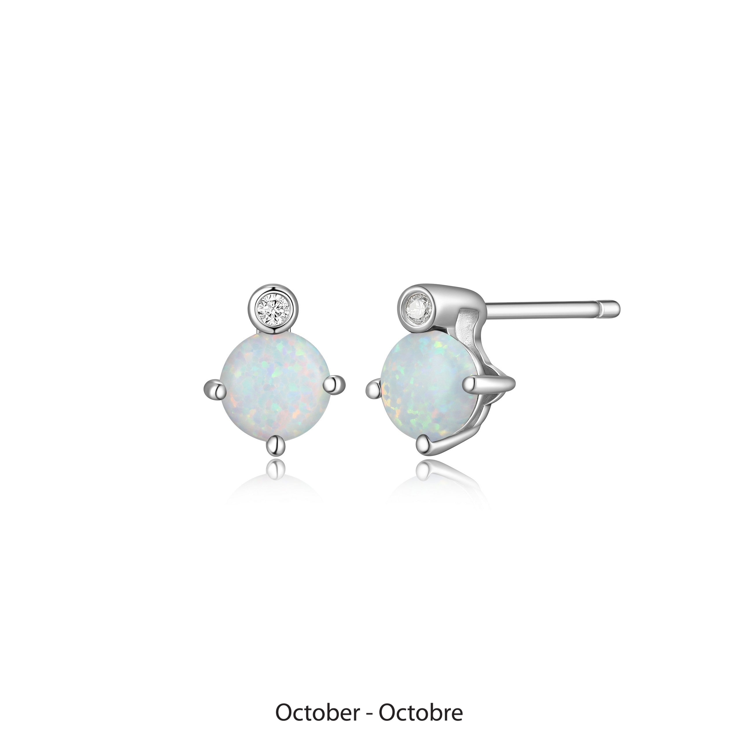 Elle Sterling Silver Created Opal And Lab Grown Diamond Stud Birthstone Earrings J.H. Young Jewellers