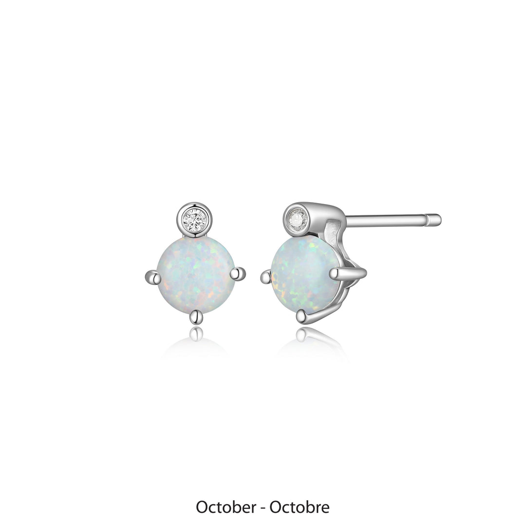 Elle Sterling Silver Created Opal And Lab Grown Diamond Stud Birthstone Earrings
