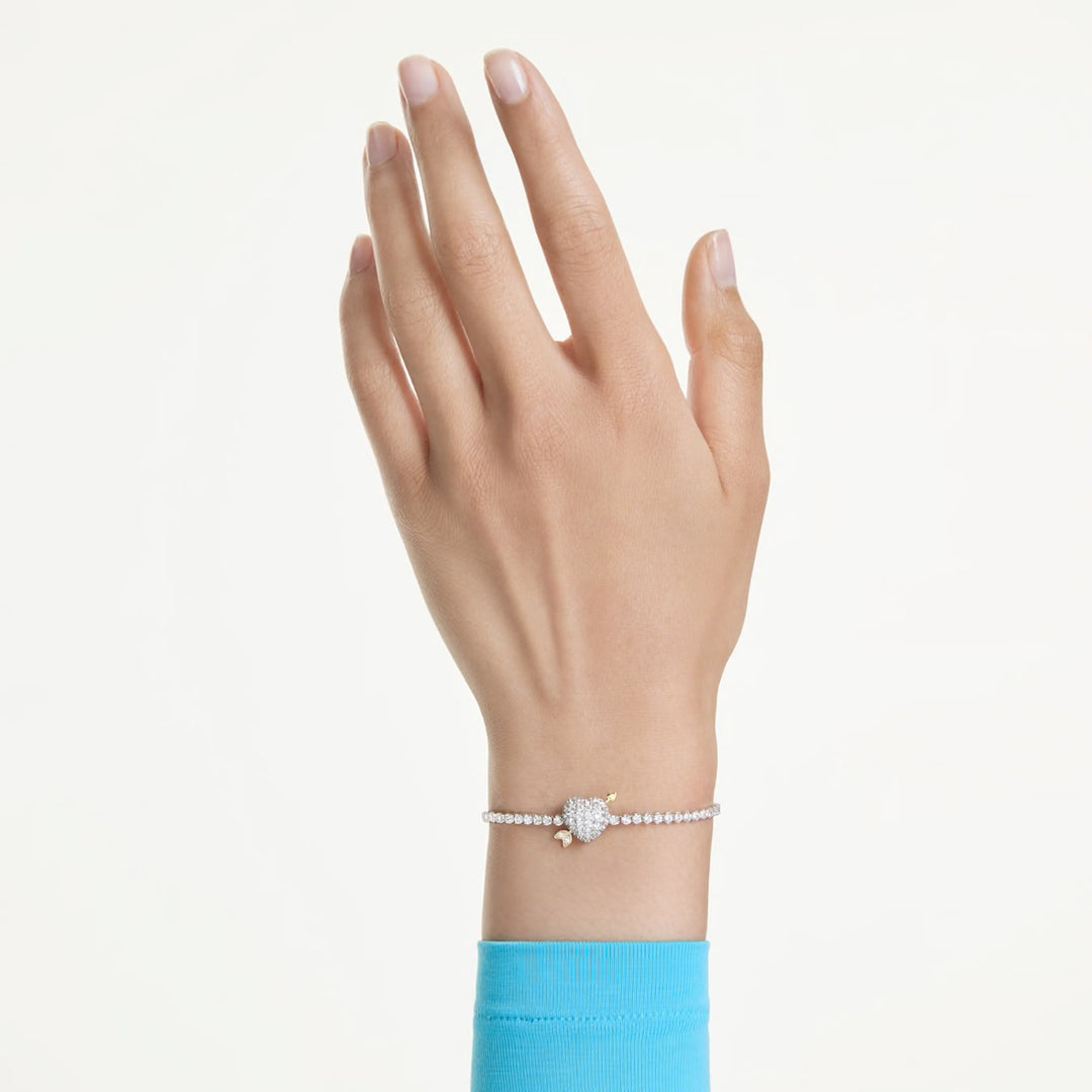 Swarovski Idyllia Rhodium Plated Bracelet With Heart Shaped Clear Cubic Zirconia 5742022