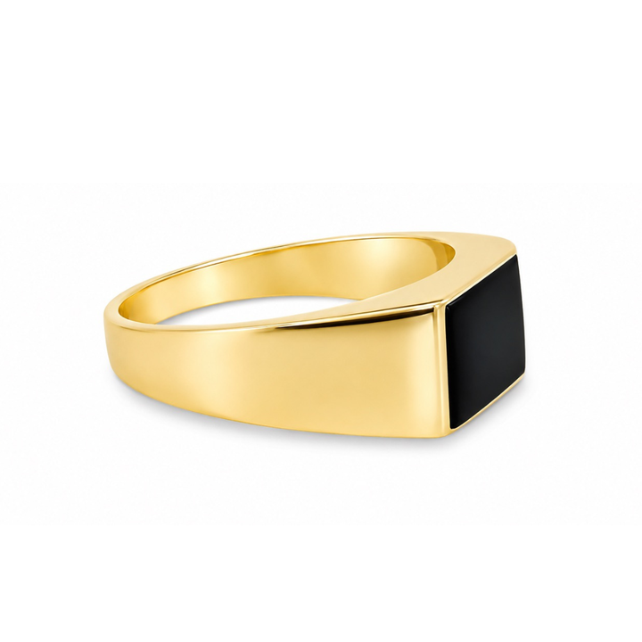 Estate - 10 Karat Yellow Gold Polished Men's Ring With A Rectangular Black Onyx Size 11.5