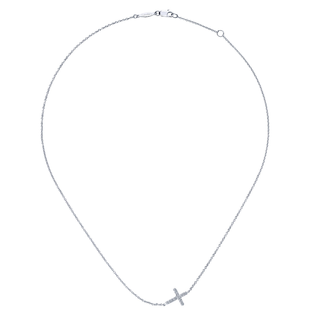 Sterling Silver Gabriel & Co. Sideways White Sapphire Cross Necklace