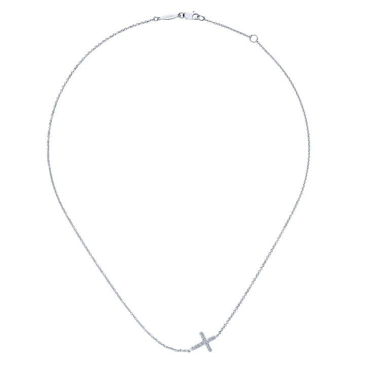 Sterling Silver Gabriel & Co. Sideways White Sapphire Cross Necklace