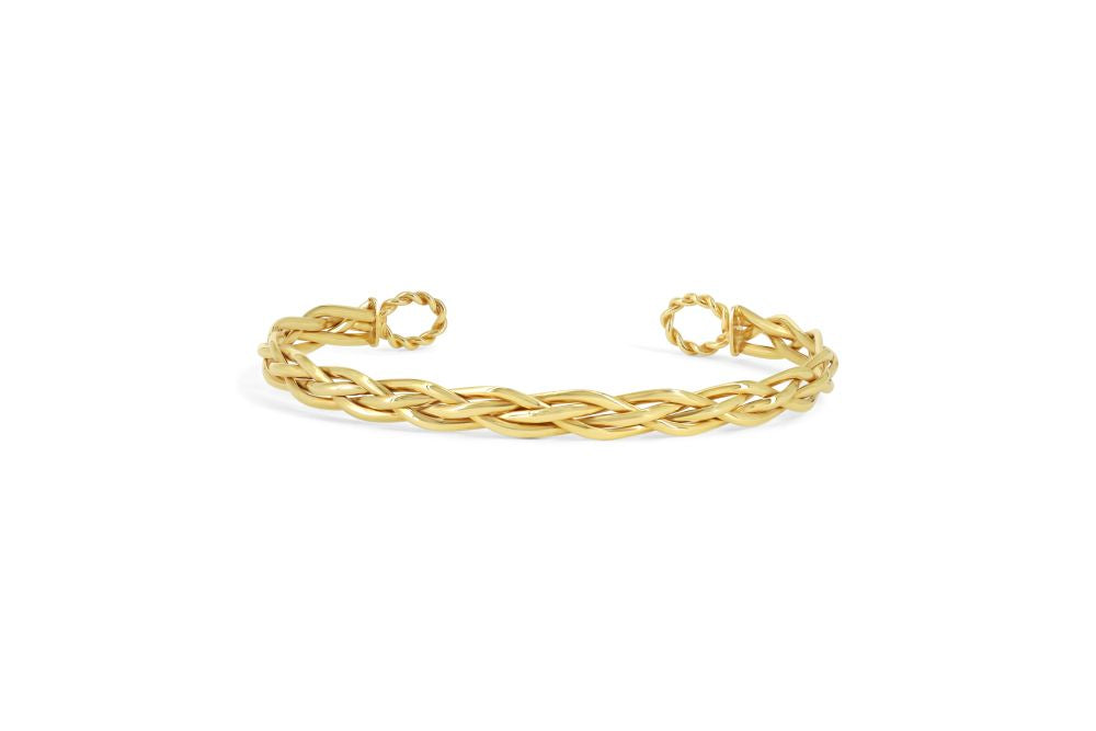 sempreORO Sterling Silver 14 Karat Gold Bonded Braided Cuff Bangle