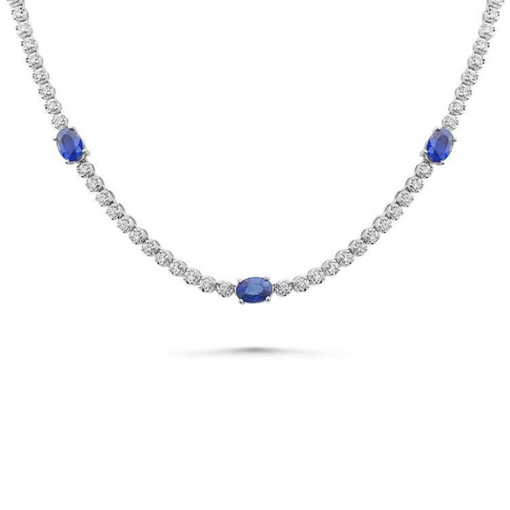 14K White Gold 4.50 CTW Oval Sapphire And 2.00 CTW Diamond 17" Necklace