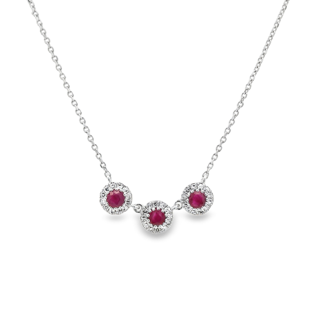 14K White Gold 0.11 CTW Round Rubies And 0.11 CTW Diamond Necklace