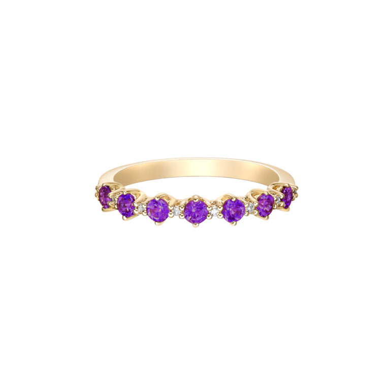 10K Yellow Gold 2.50mm Each Amethyst And 0.05 TDW Diamond Ring