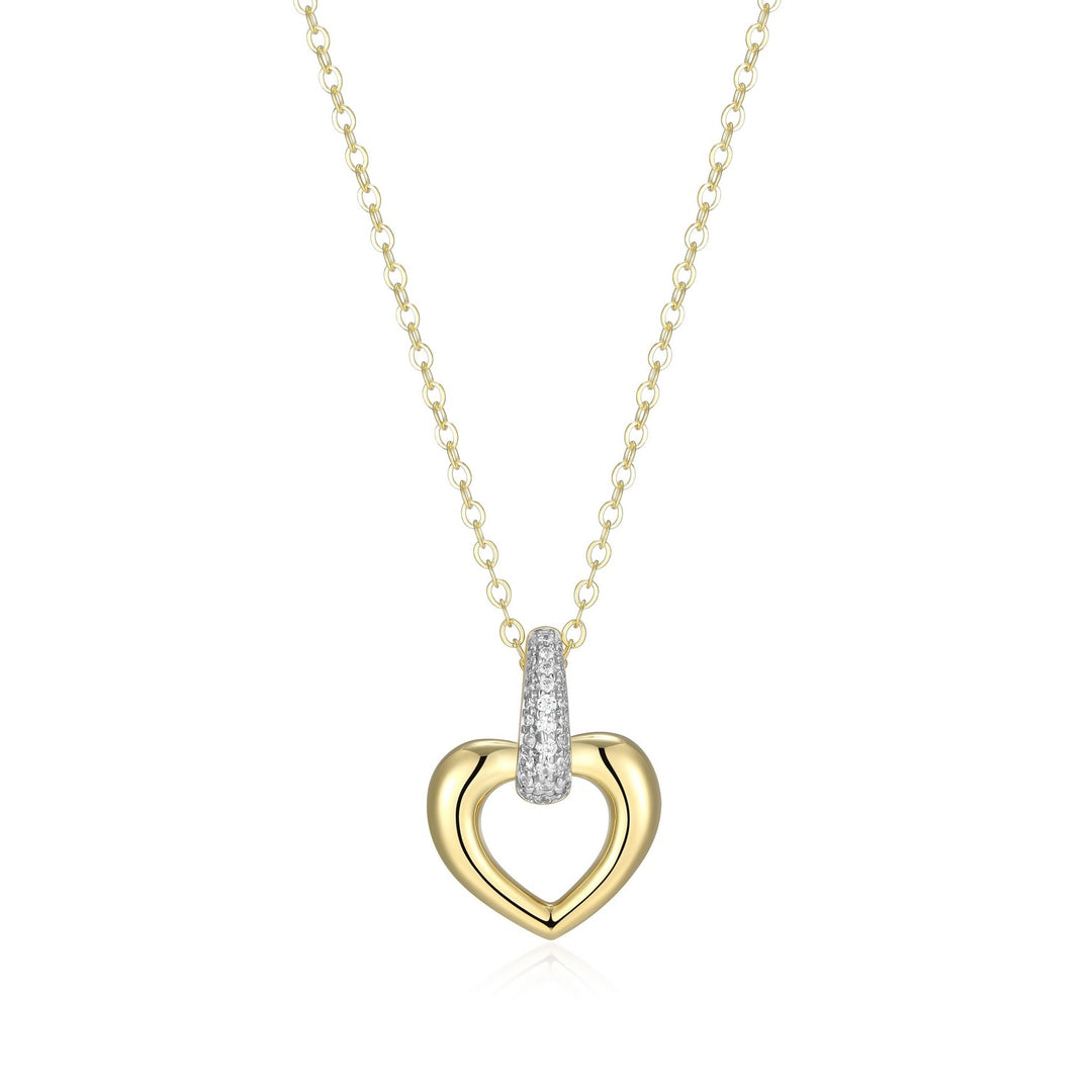 ELLE Sterling Silver Yellow Gold Plated Heart Necklace With Pave Cubic Zirconia Bail
