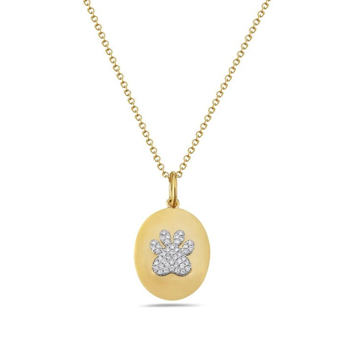 14K Yellow And White Gold Oval Pendant With 0.09 CTW Diamond Set Paw Print And 18" Chain