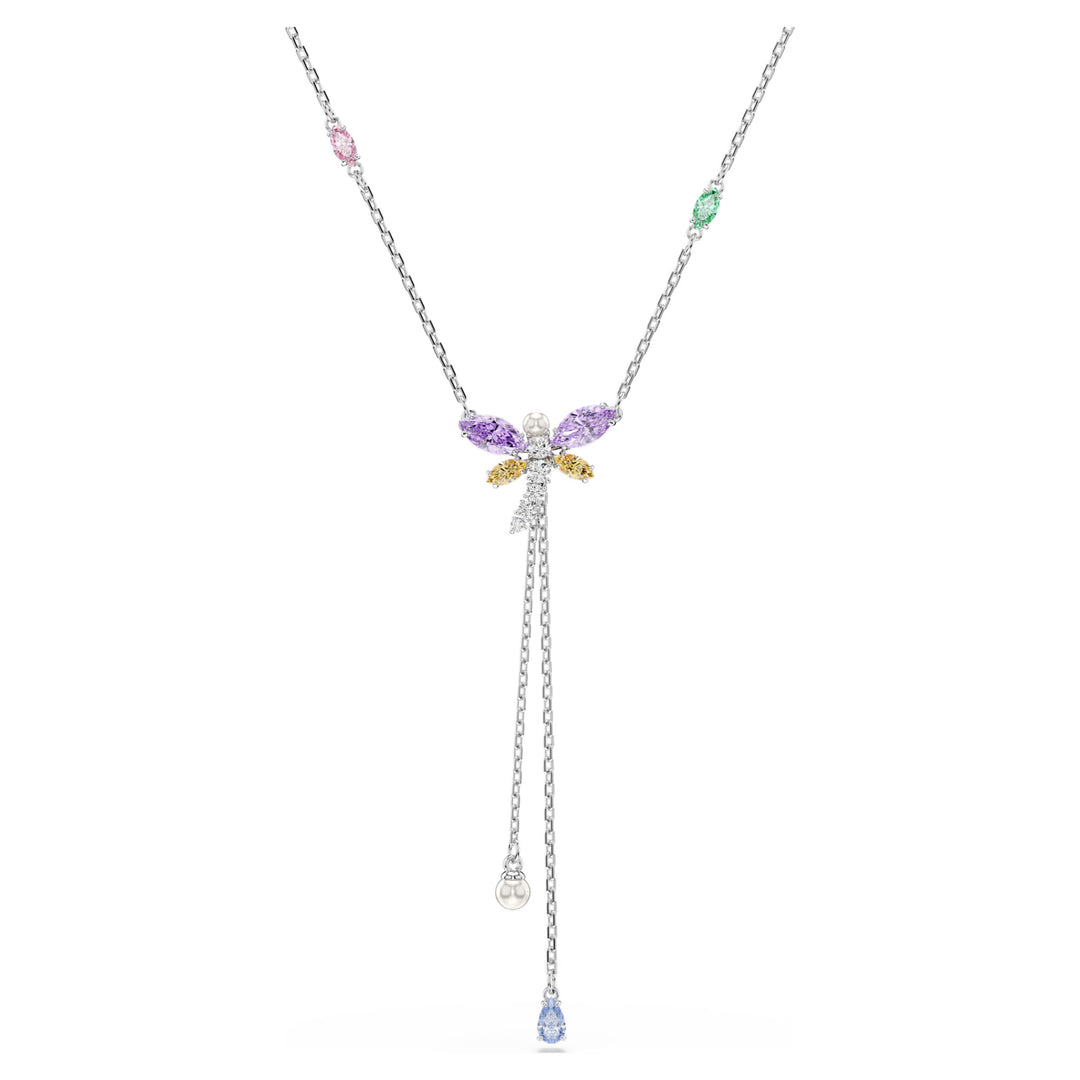 Swarovski Ariana Grande Rhodium Plated Dragonfly Y-Necklace With Multicoloured Cubic Zirconias And Crystal Pearl 5749183