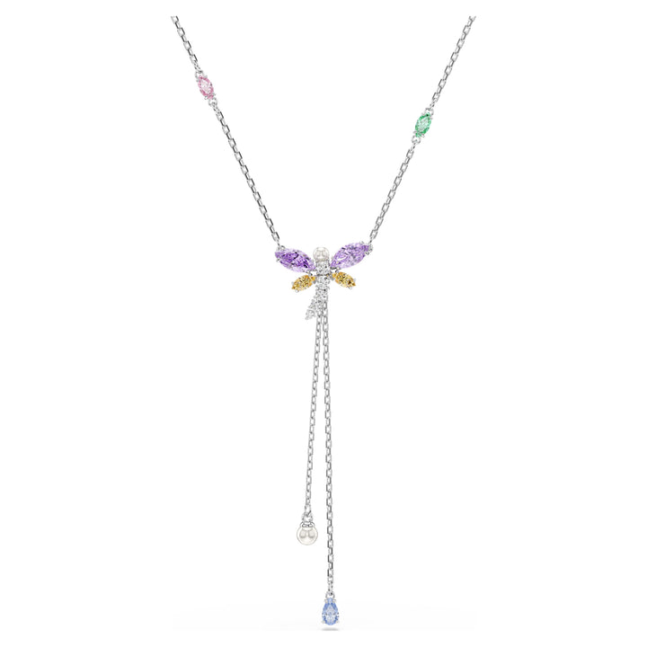 Swarovski Ariana Grande Rhodium Plated Dragonfly Y-Necklace With Multicoloured Cubic Zirconias And Crystal Pearl 5749183
