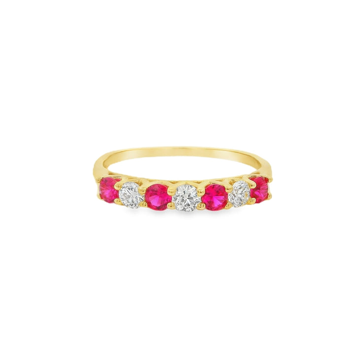 14K Yellow Gold 3mm LAB Grown Ruby And 3mm LAB Grown Diamond Ring