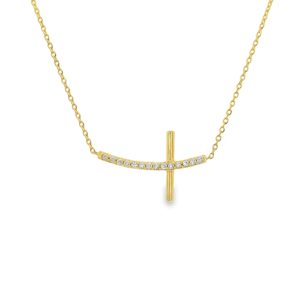 14K Yellow Gold Sideways Cross 0.10 CTW Diamond 18" Necklace