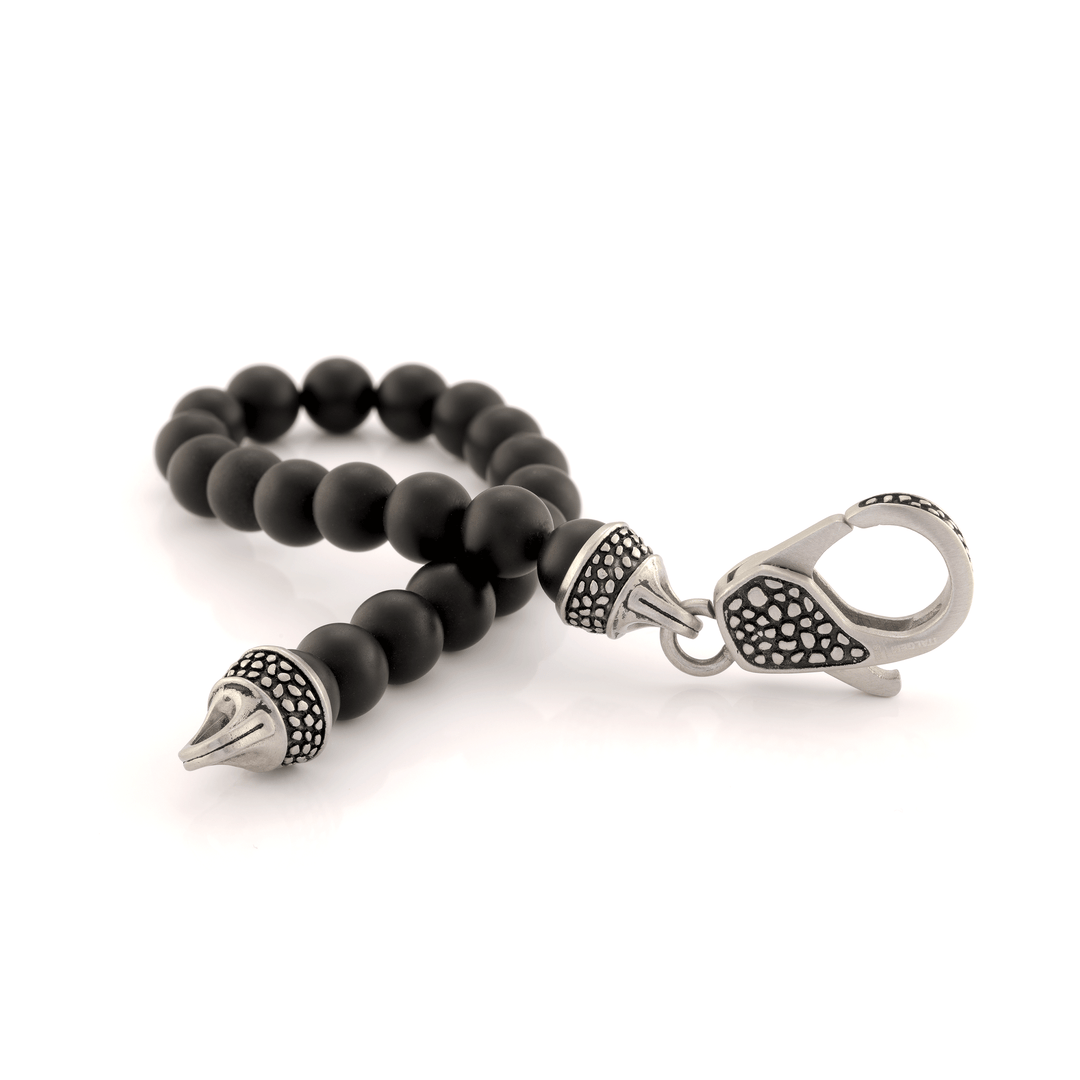 Italgem Stainless Steel Matte Black Agate Bracelet [803-03665]