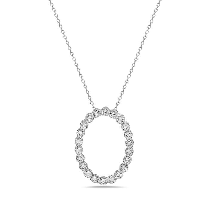 14K White Gold - Bassali Collection -  Oval 1.00 CTW Diamond Pendant