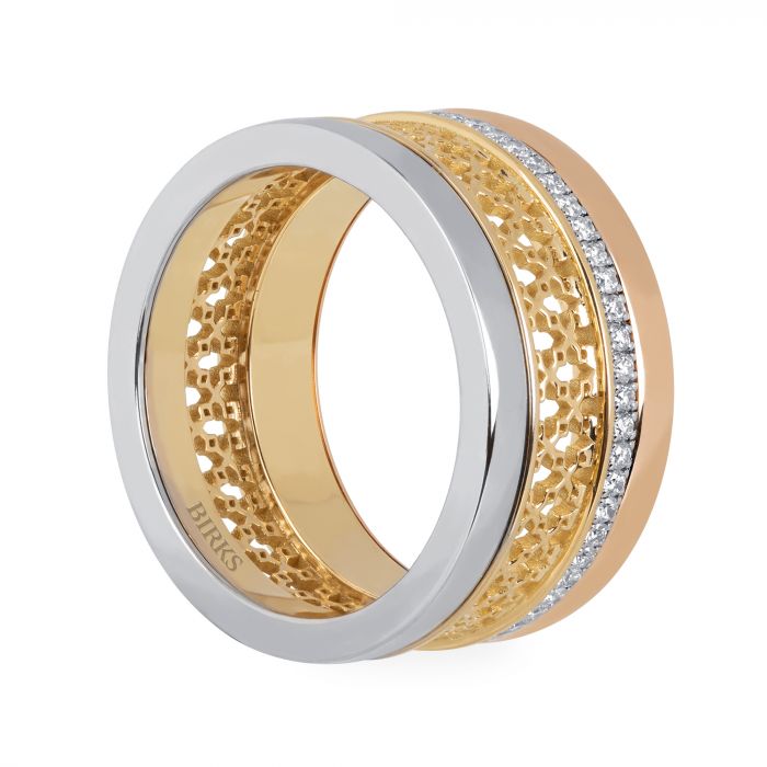 18K Tri-Color Gold 0.30 CTW Diamond Ring, Size 8