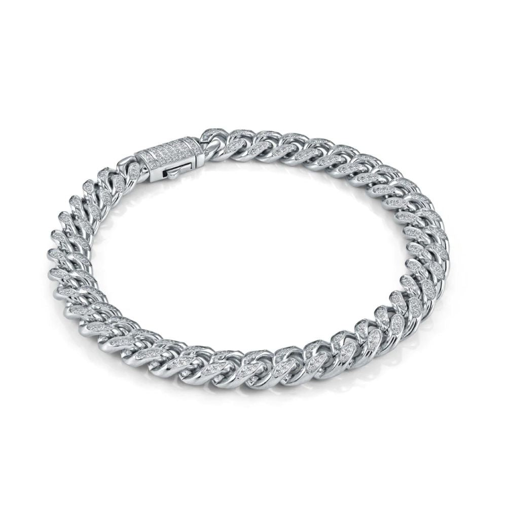 Italgem Stainless Steel Curb Link Bracelet Bead Set With Clear Cubic Zirconia's